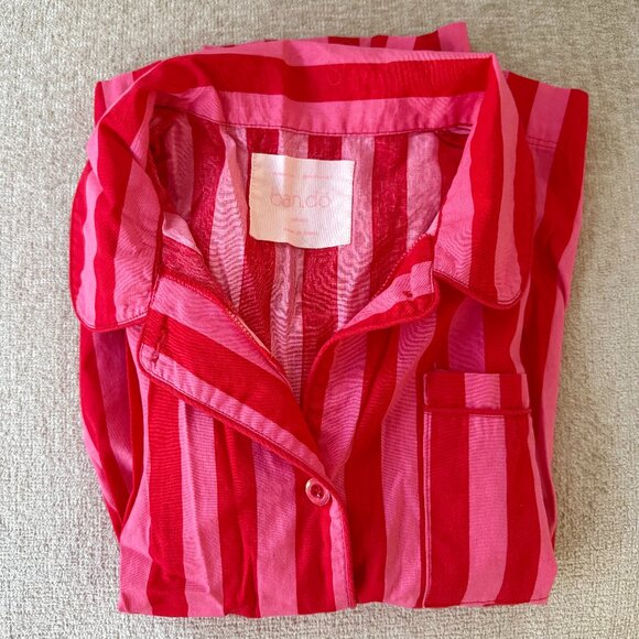 ban.do short-sleeve button-down pajama shirt, pink striped, Small - Picture 3 of 4